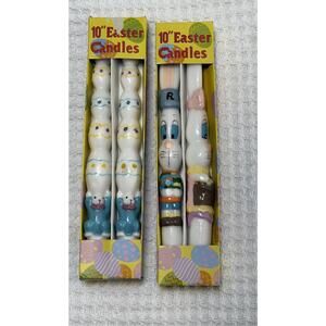Vintage Easter 10" Taper Candle Bunny Rabbit Egg Set Lot New in Box Painted